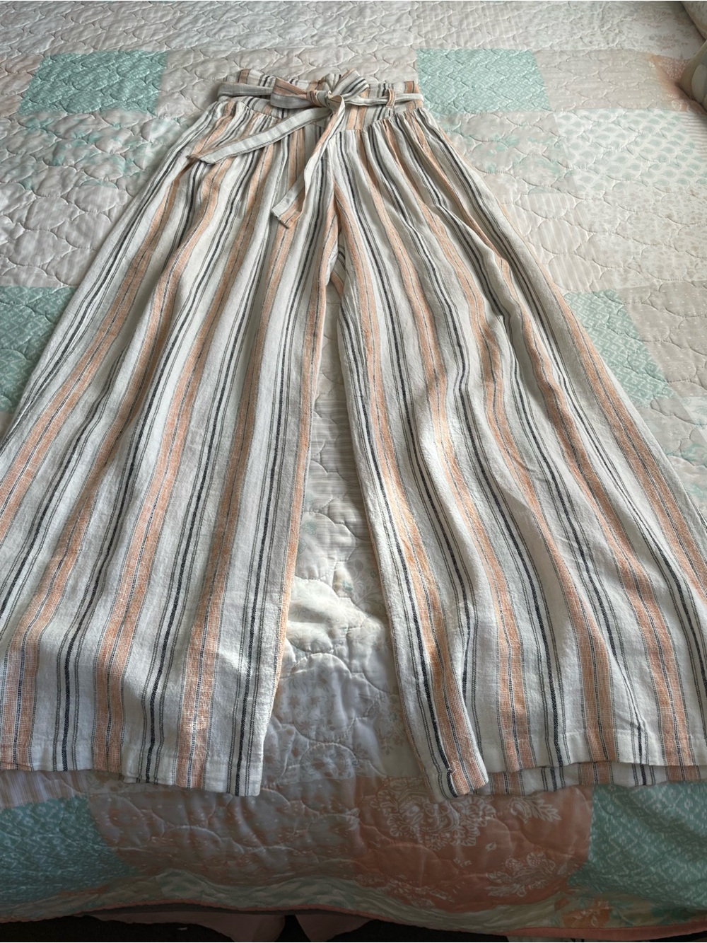 Forever 21 Striped Wide-Leg Pants - Peach, White & Gray